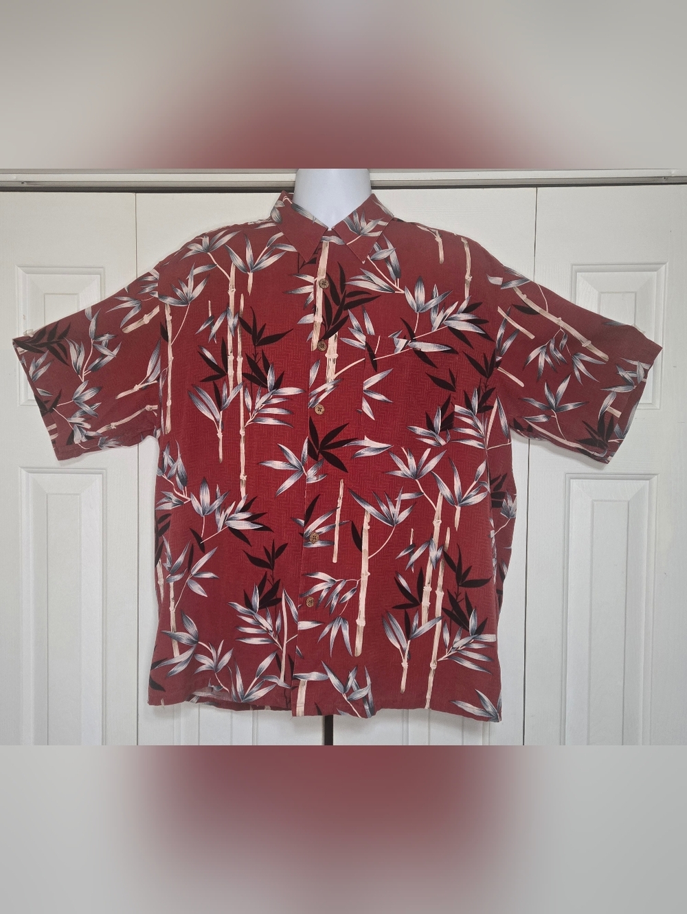 Banana Cabana 100% Silk Shirt Mens XL Red Short Sleeve Bamboo Tropical Island
